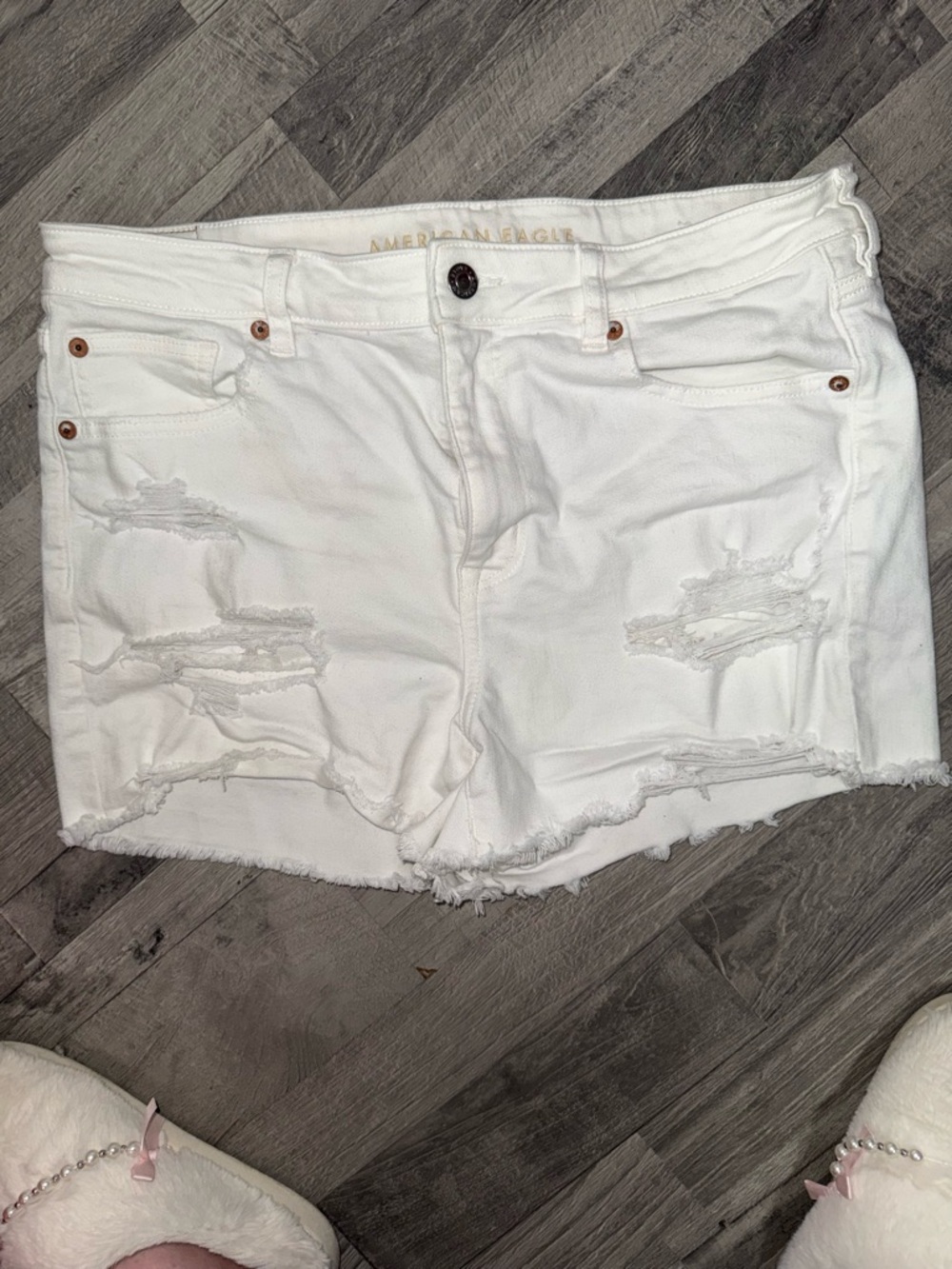 American Eagle Outfitters White Ripped Denim Cutoff Shorts